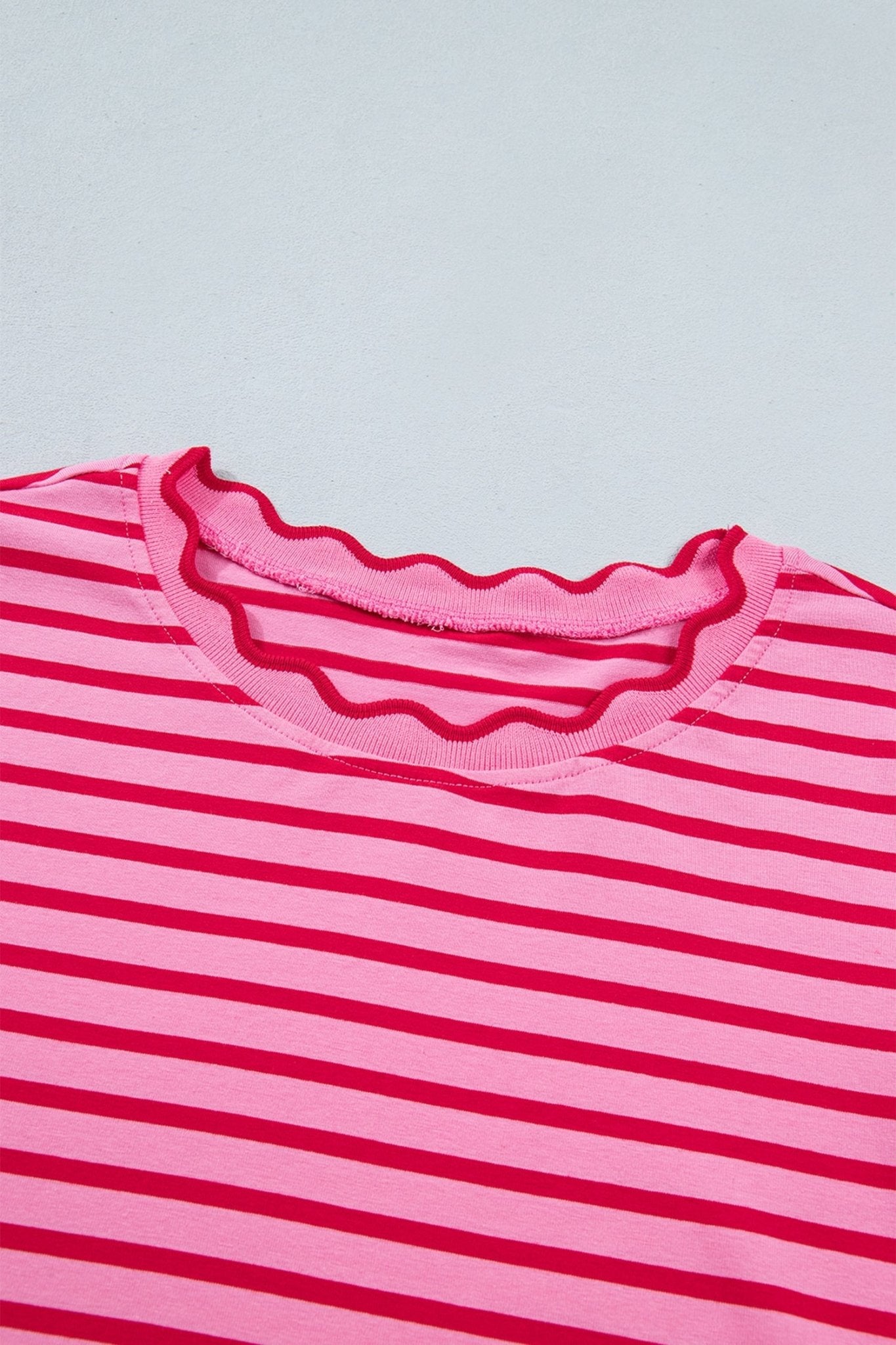 Stripe Scallop Trim Round Neck T-Shirt - Rooted & Reckless Co.