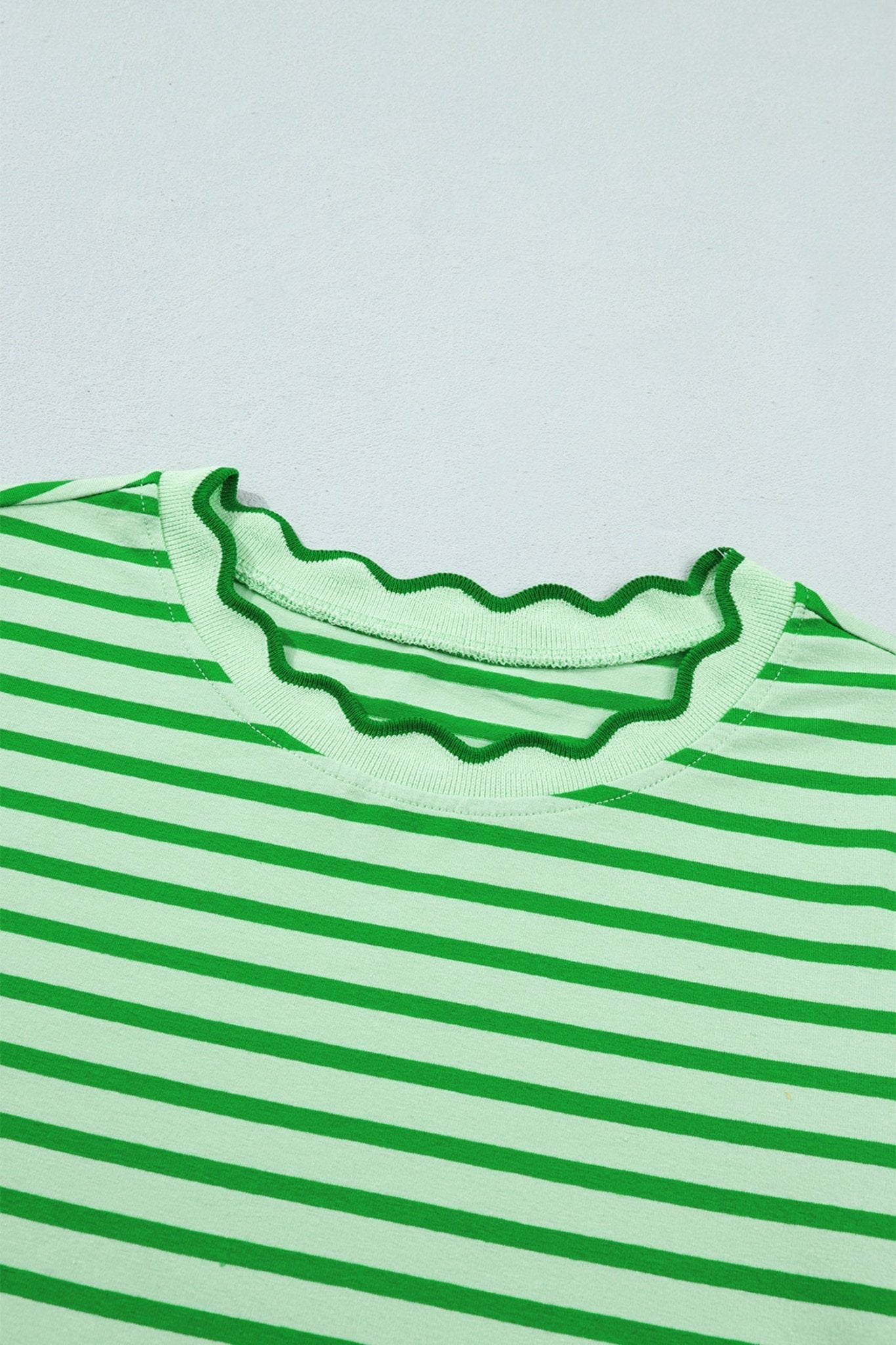 Stripe Scallop Trim Round Neck T-Shirt - Rooted & Reckless Co.
