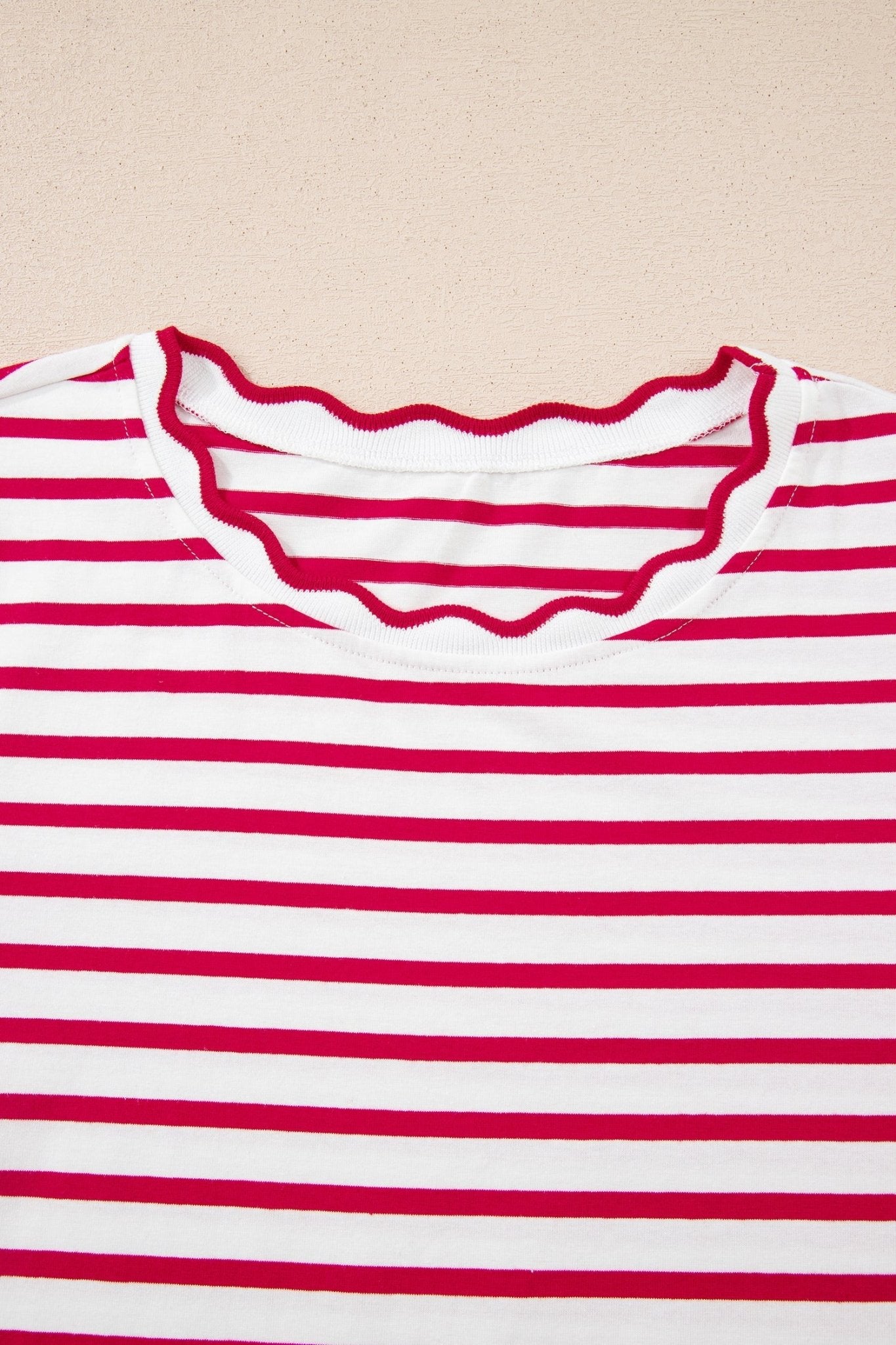 Stripe Scallop Trim Round Neck T-Shirt - Rooted & Reckless Co.