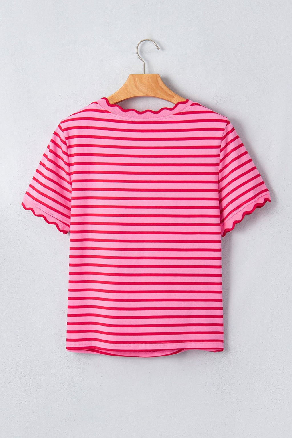 Stripe Scallop Trim Round Neck T-Shirt - Rooted & Reckless Co.