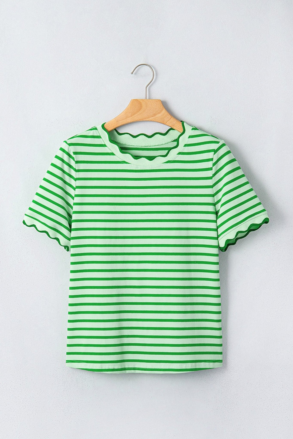 Stripe Scallop Trim Round Neck T-Shirt - Rooted & Reckless Co.