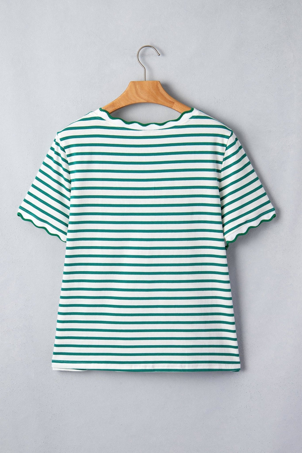 Stripe Scallop Trim Round Neck T-Shirt - Rooted & Reckless Co.