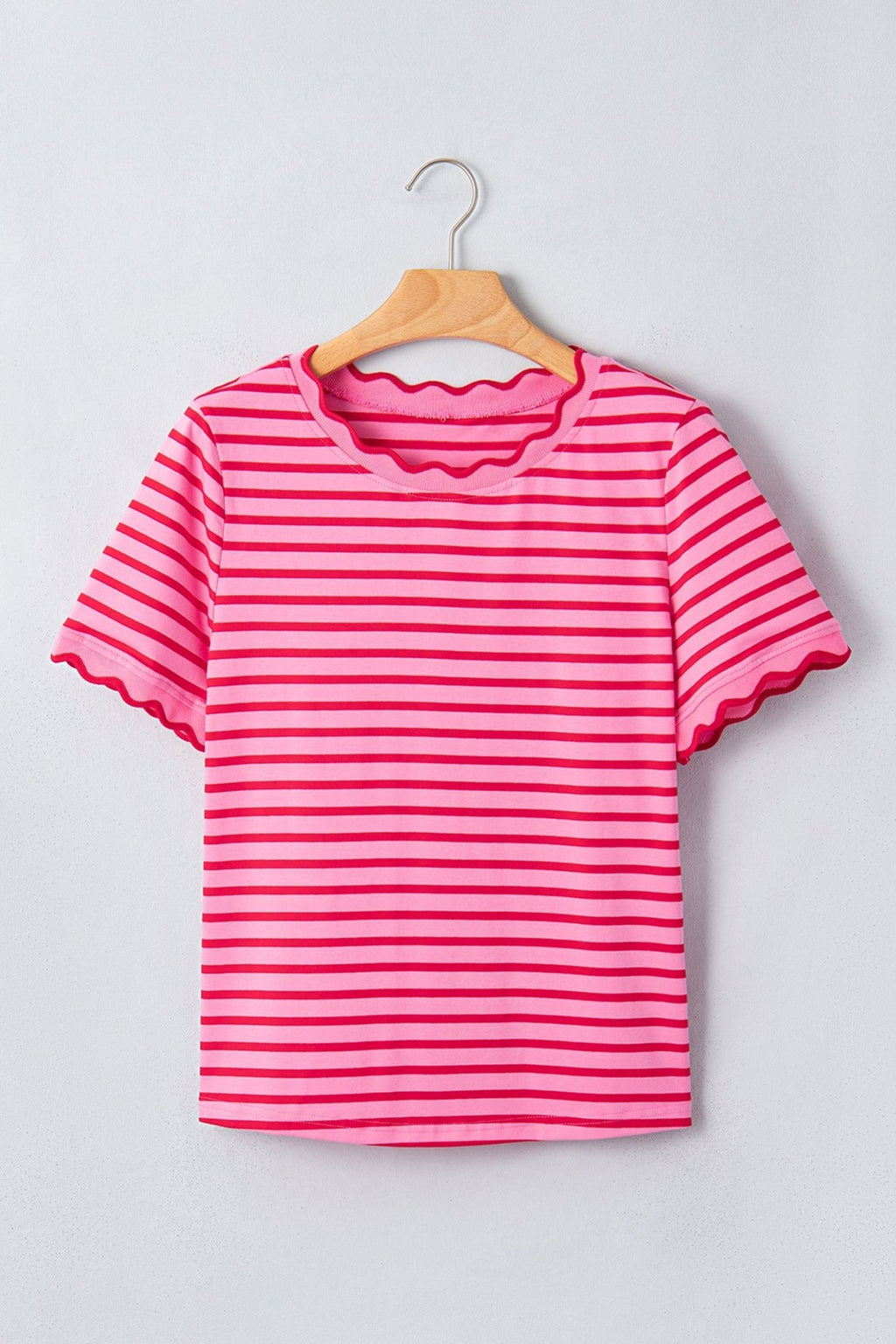 Stripe Scallop Trim Round Neck T-Shirt - Rooted & Reckless Co.