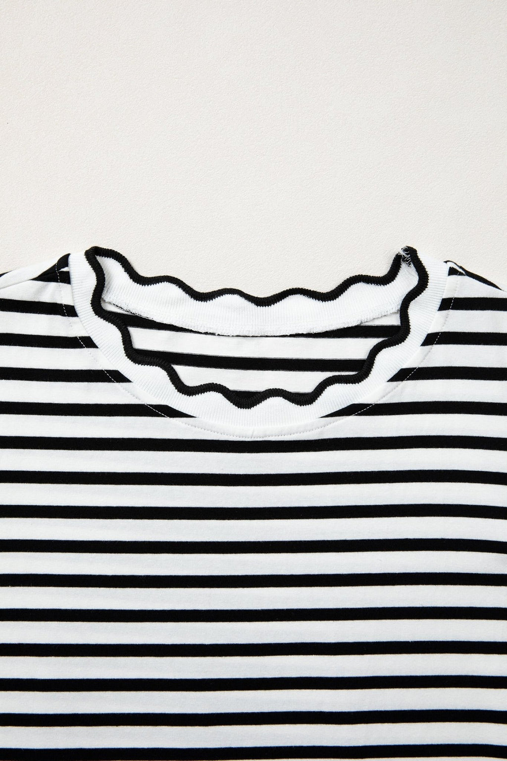Stripe Scallop Trim Round Neck T-Shirt - Rooted & Reckless Co.