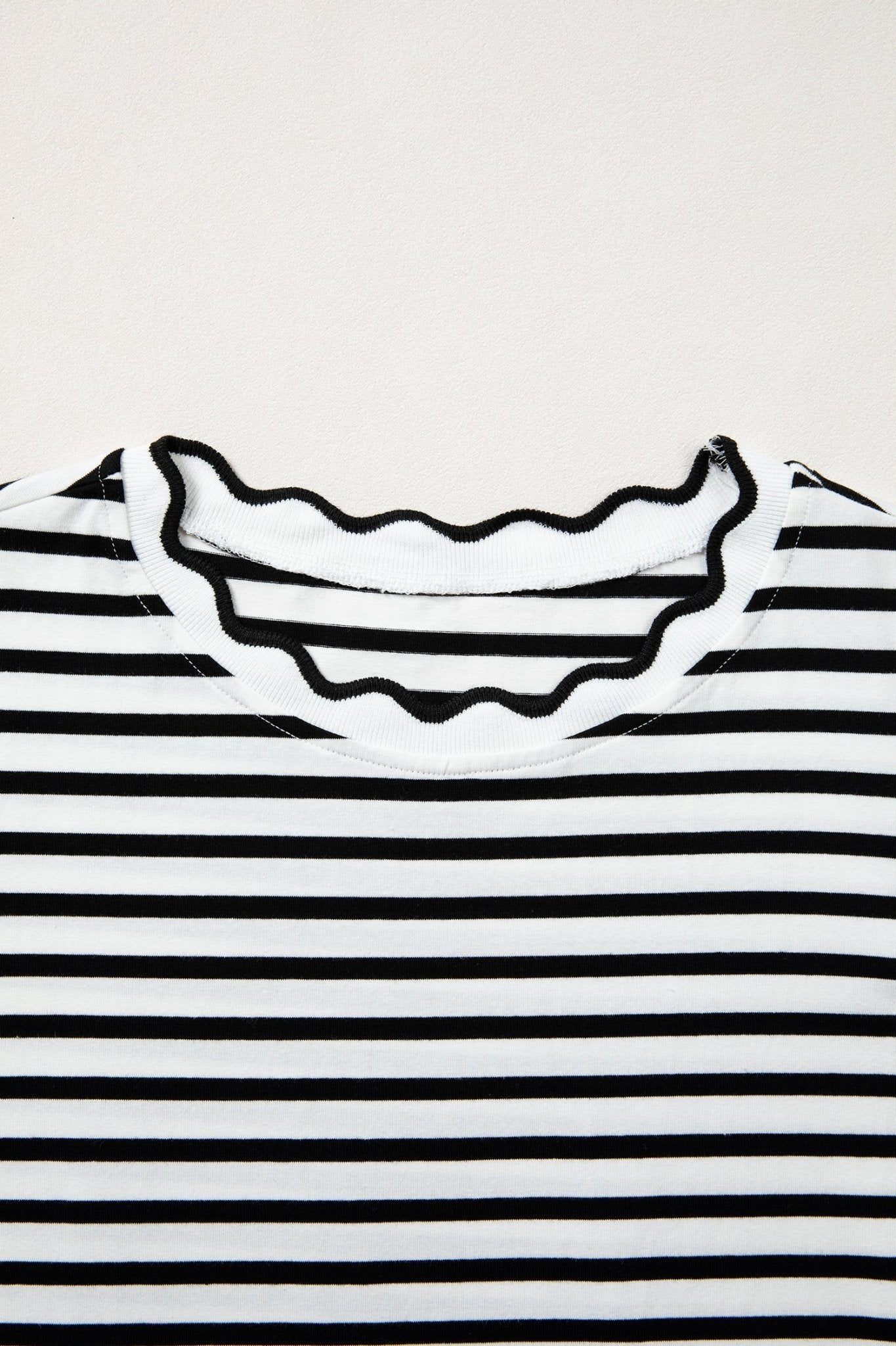 Stripe Scallop Trim Round Neck T-Shirt - Rooted & Reckless Co.