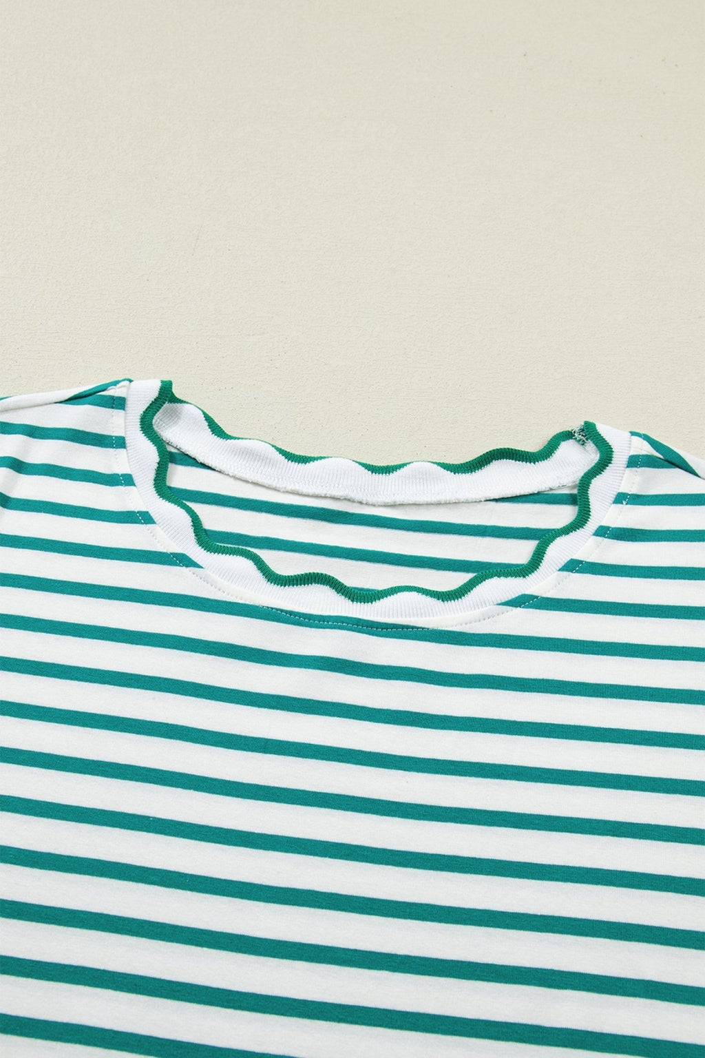 Stripe Scallop Trim Round Neck T-Shirt - Rooted & Reckless Co.