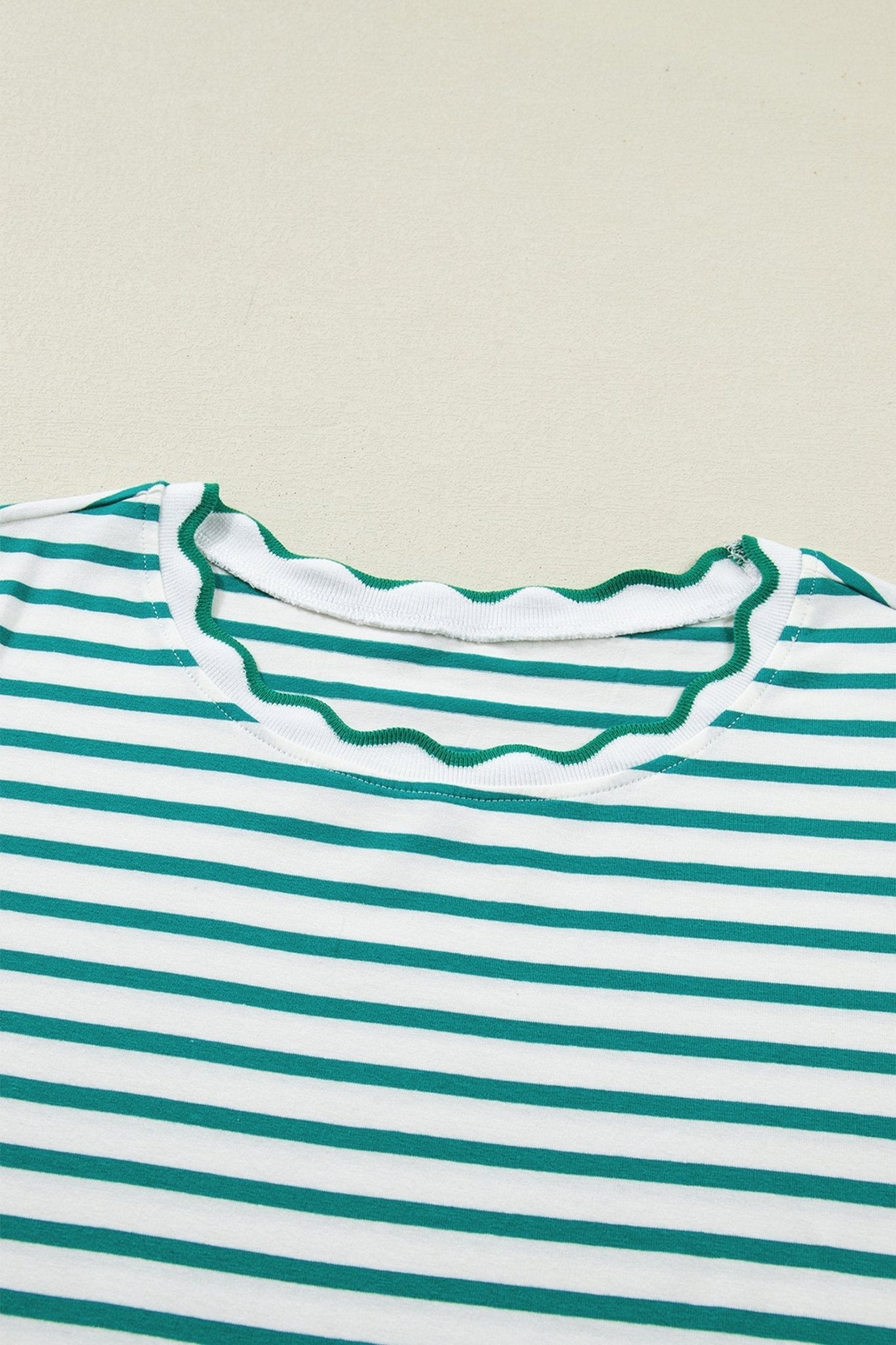 Stripe Scallop Trim Round Neck T-Shirt - Rooted & Reckless Co.