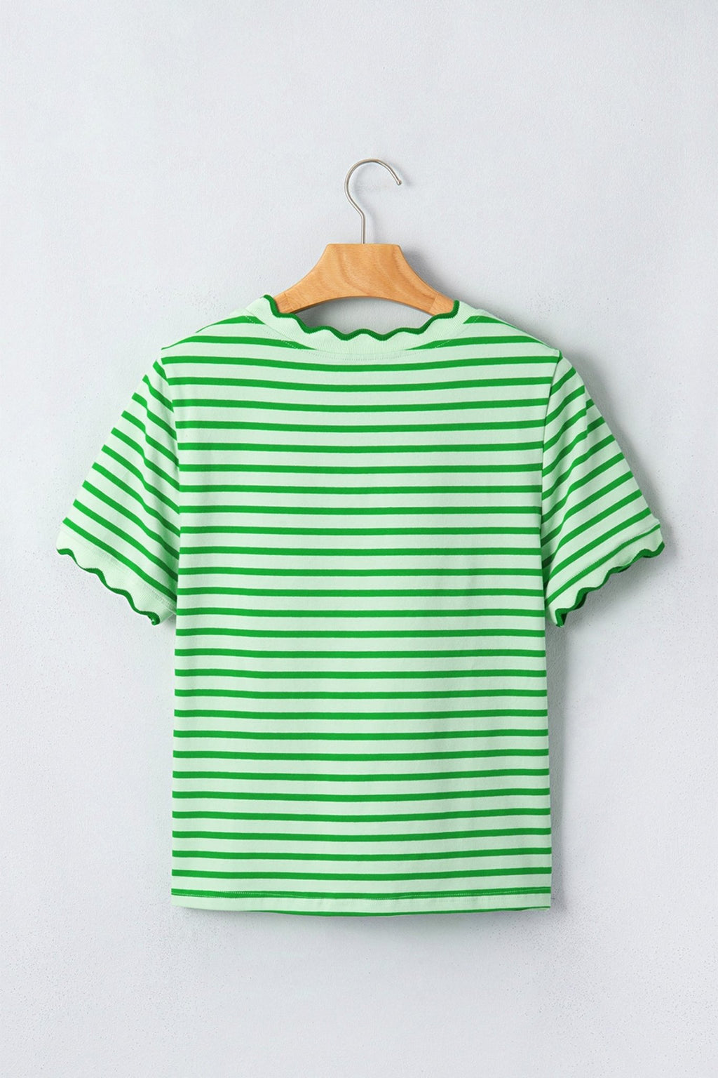 Stripe Scallop Trim Round Neck T-Shirt - Rooted & Reckless Co.