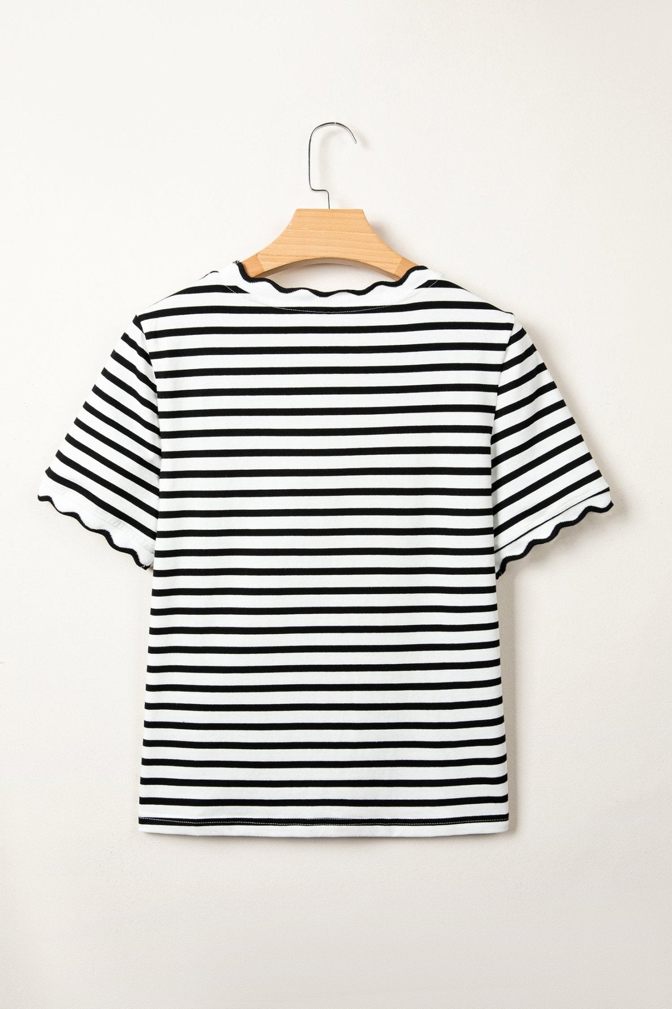 Stripe Scallop Trim Round Neck T-Shirt - Rooted & Reckless Co.