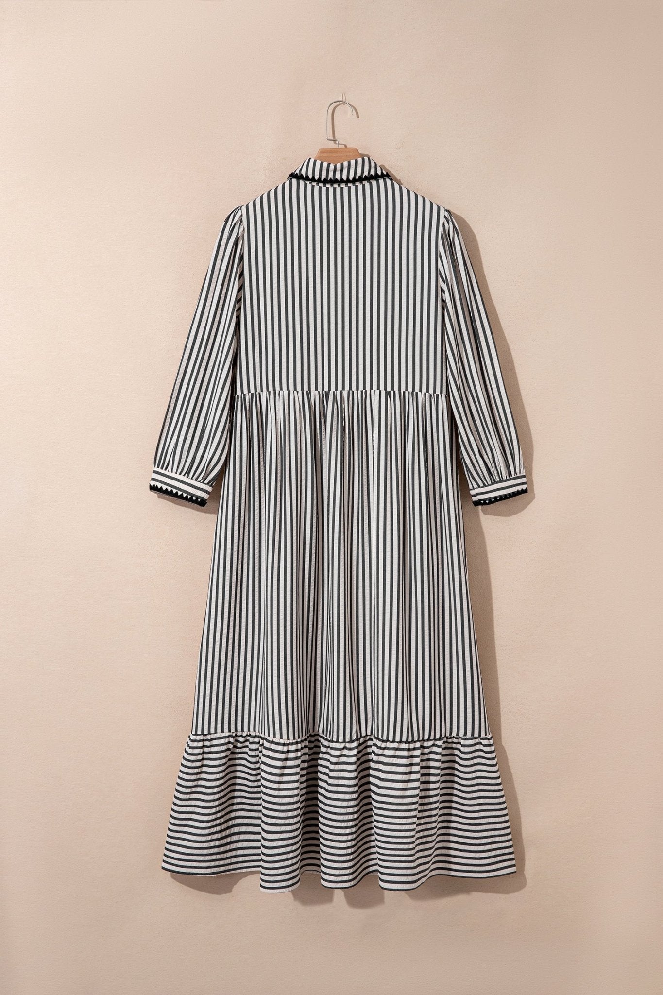 Stripe Scallop Trim Shirt Collar Maxi Dress - Rooted & Reckless Co.