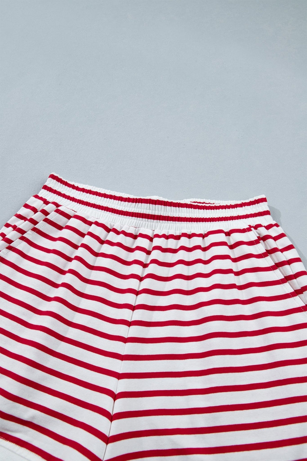 Stripe Scallop Trim Top & Elastic Waist Shorts Set - Rooted & Reckless Co.