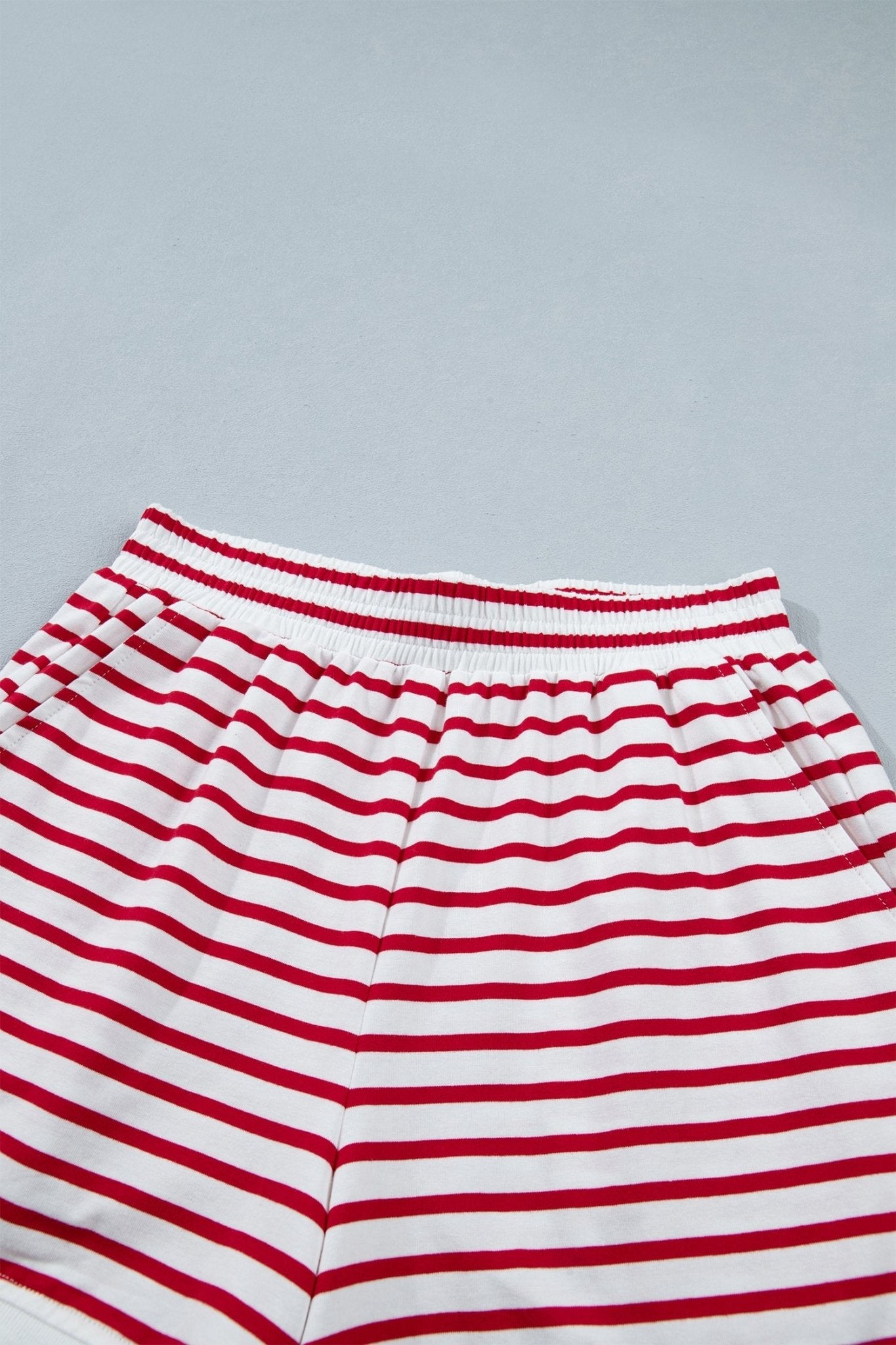 Stripe Scallop Trim Top & Elastic Waist Shorts Set - Rooted & Reckless Co.