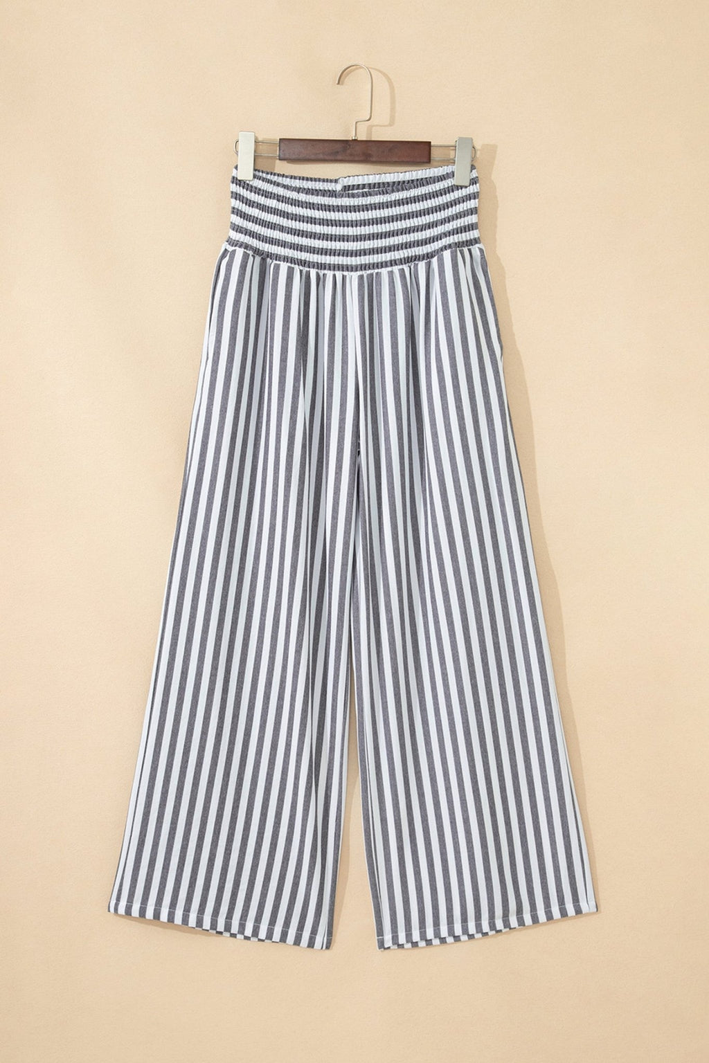 Stripe Shirred High Waist Wide Leg Pants - Rooted & Reckless Co.