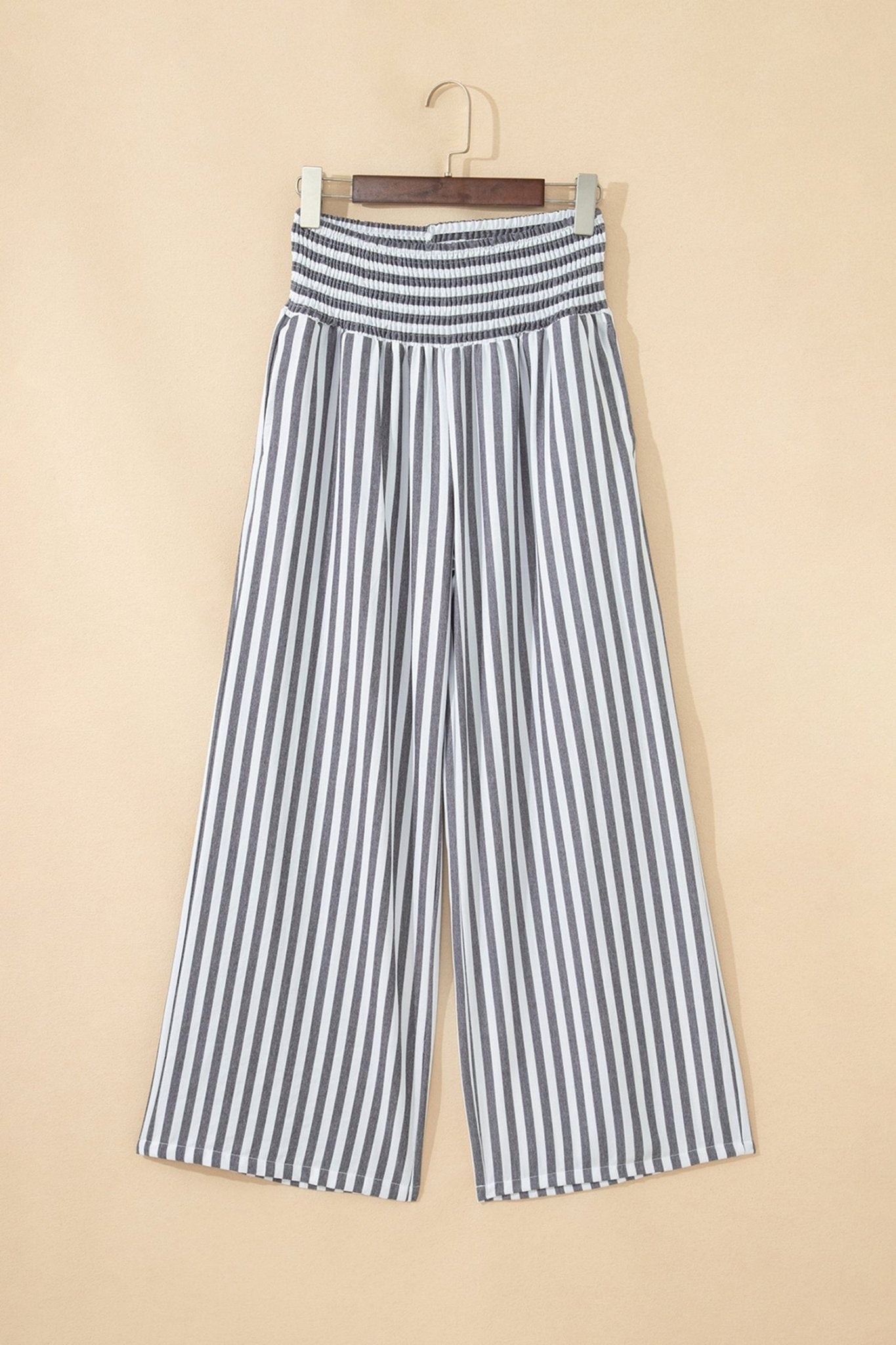 Stripe Shirred High Waist Wide Leg Pants - Rooted & Reckless Co.