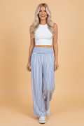 Stripe Shirred High Waist Wide Leg Pants - Rooted & Reckless Co.