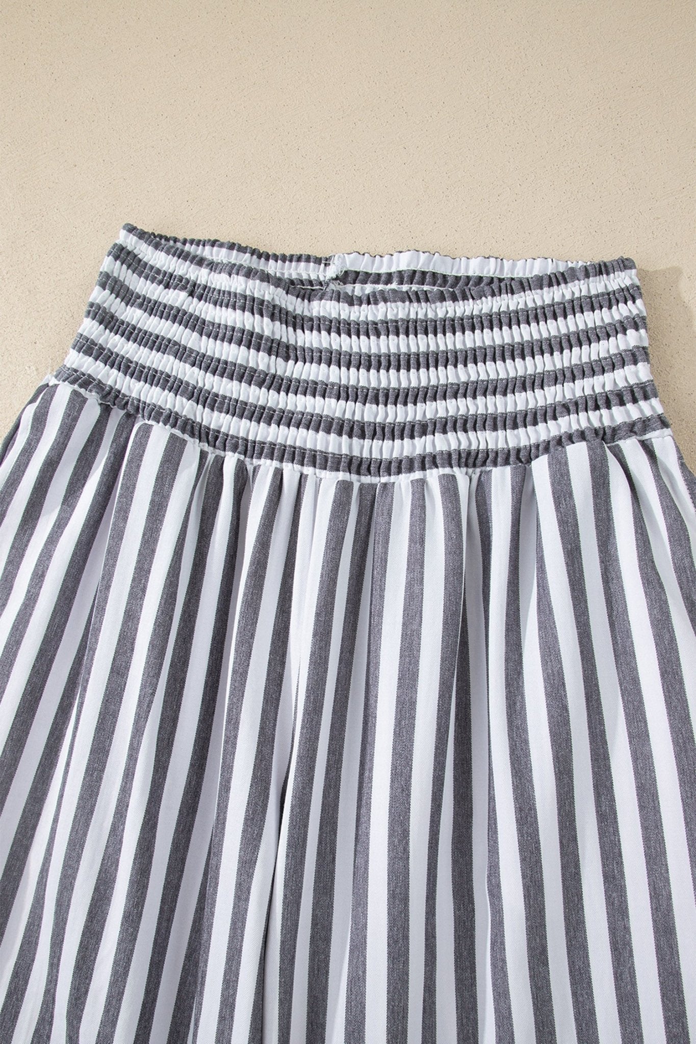 Stripe Shirred High Waist Wide Leg Pants - Rooted & Reckless Co.