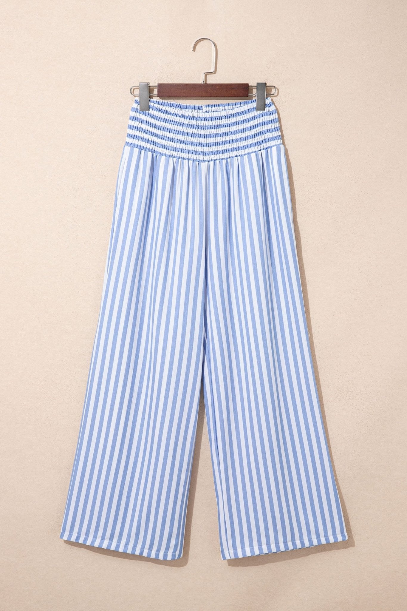 Stripe Shirred High Waist Wide Leg Pants - Rooted & Reckless Co.