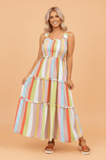 Stripe Shirred Ruffle Tiered Maxi Dress - Rooted & Reckless Co.