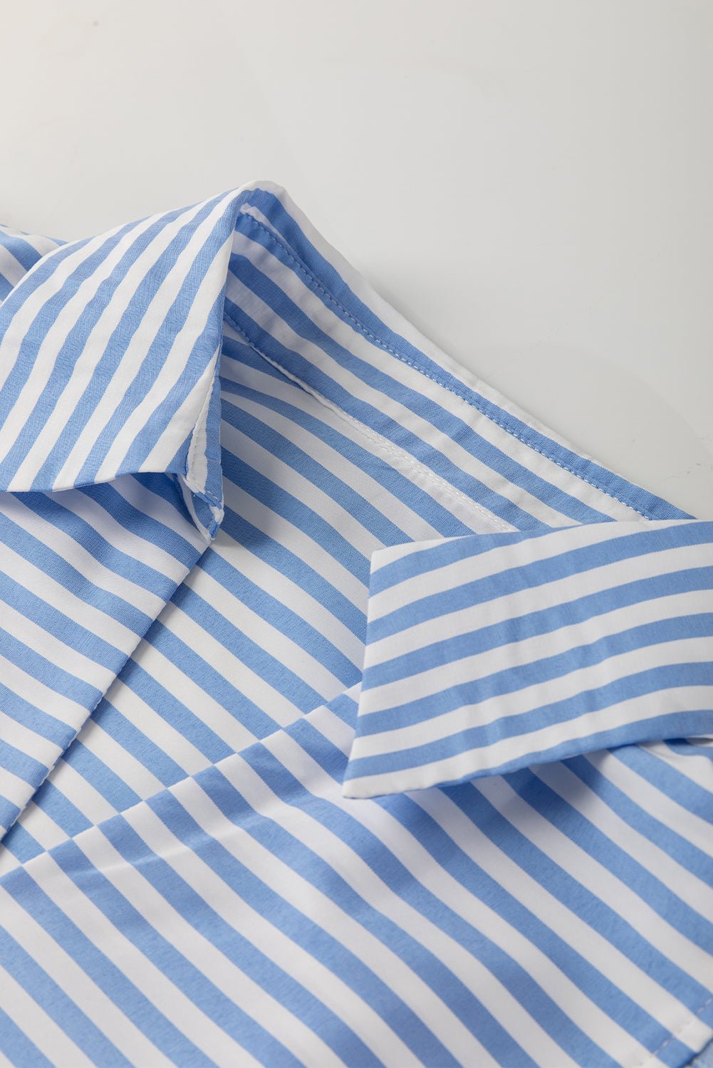 Stripe Shirt Collar V-Neck Ricrac Trim Blouse - Rooted & Reckless Co.