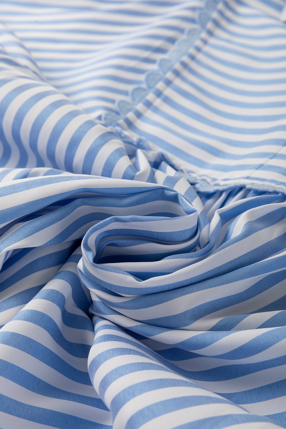 Stripe Shirt Collar V-Neck Ricrac Trim Blouse - Rooted & Reckless Co.