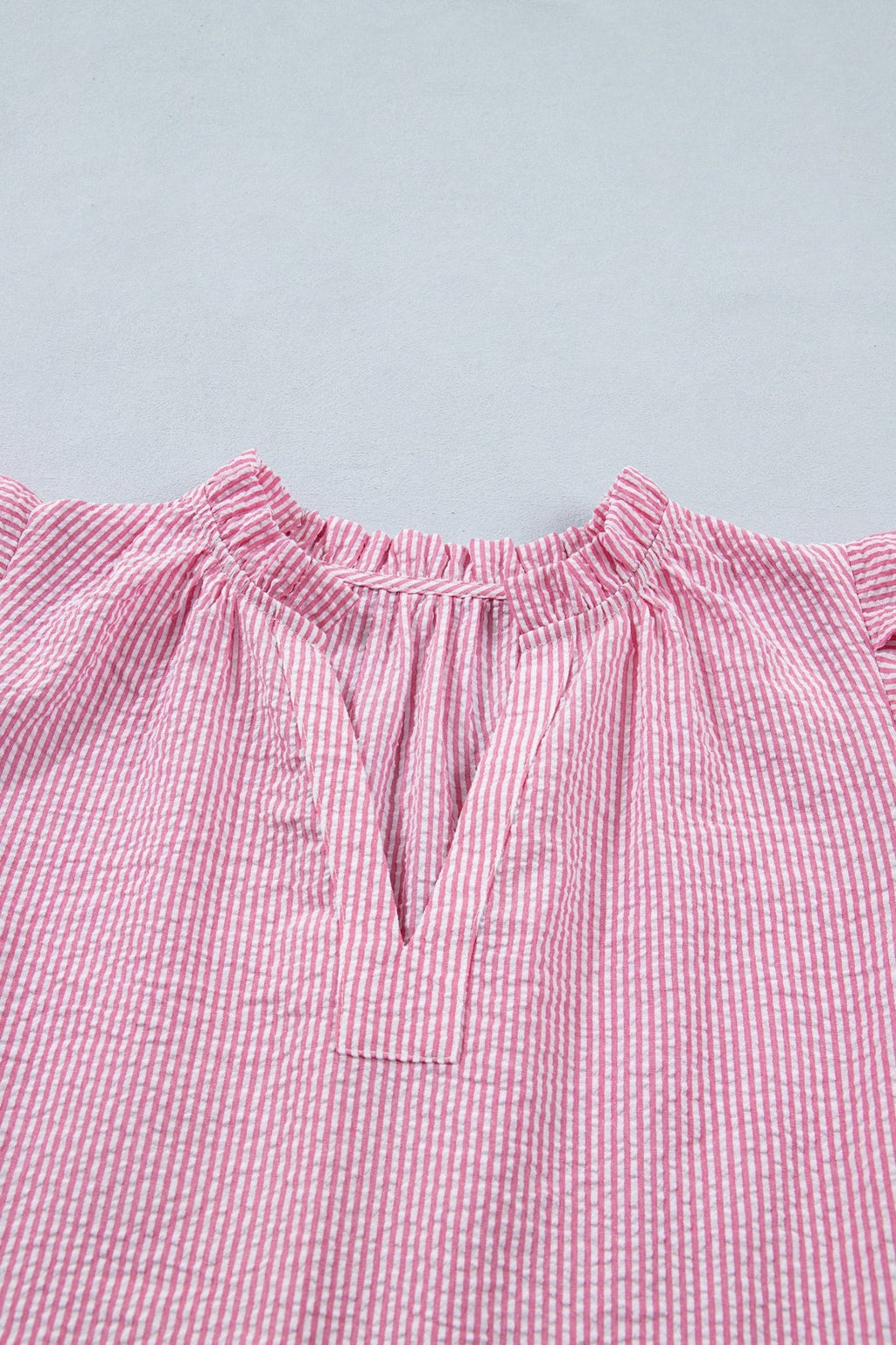 Stripe Short Bubble Sleeve Split V-Neck Blouse - Rooted & Reckless Co.