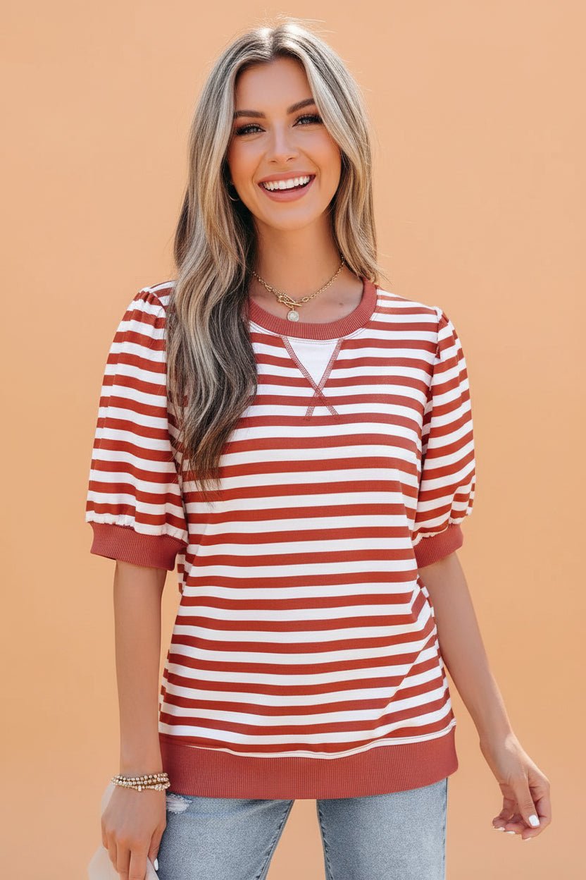 Stripe Short Bubble Sleeve T-Shirt - Rooted & Reckless Co.