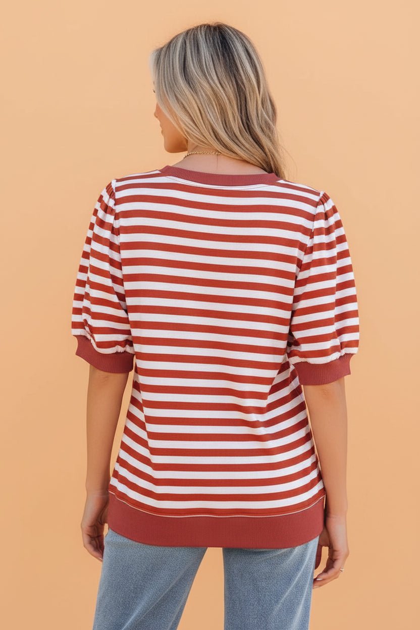 Stripe Short Bubble Sleeve T-Shirt - Rooted & Reckless Co.