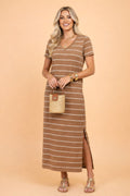 Stripe Short Sleeve Side Slit Maxi Dress - Rooted & Reckless Co.