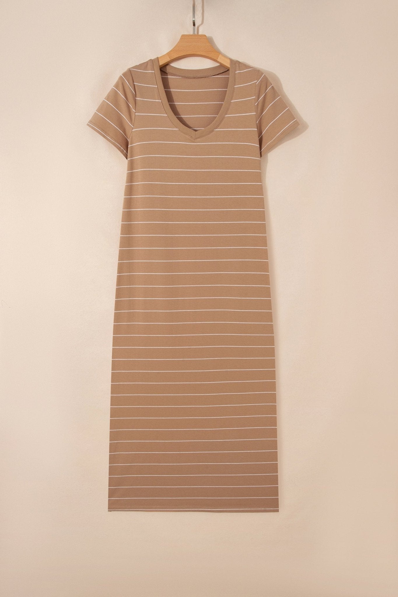 Stripe Short Sleeve Side Slit Maxi Dress - Rooted & Reckless Co.