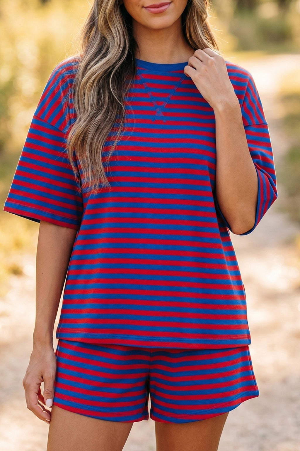 Stripe Short Sleeve Top & High Waist Short Set - Rooted & Reckless Co.
