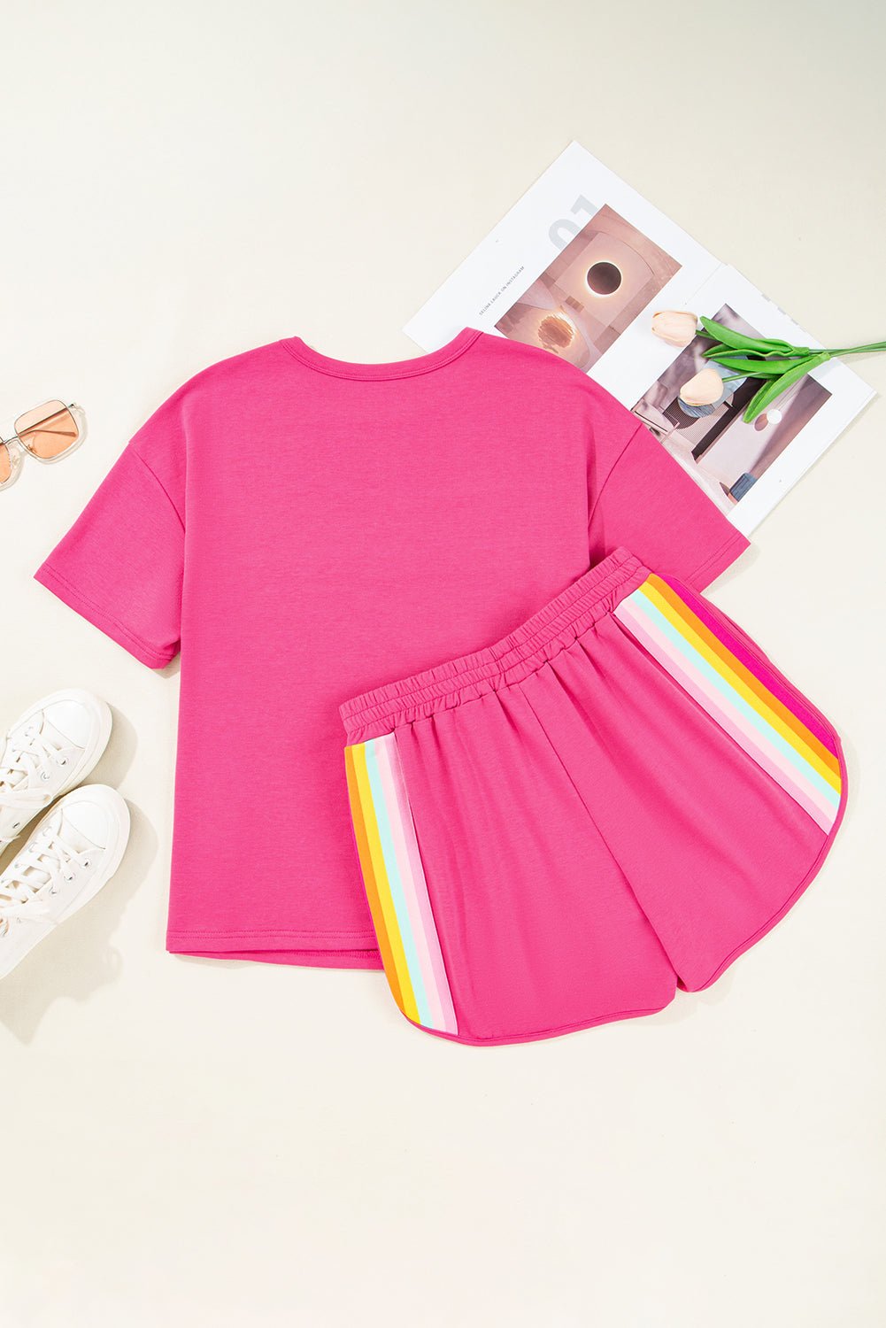 Stripe Short Sleeve Top & Shorts Athleisure Set - Rooted & Reckless Co.