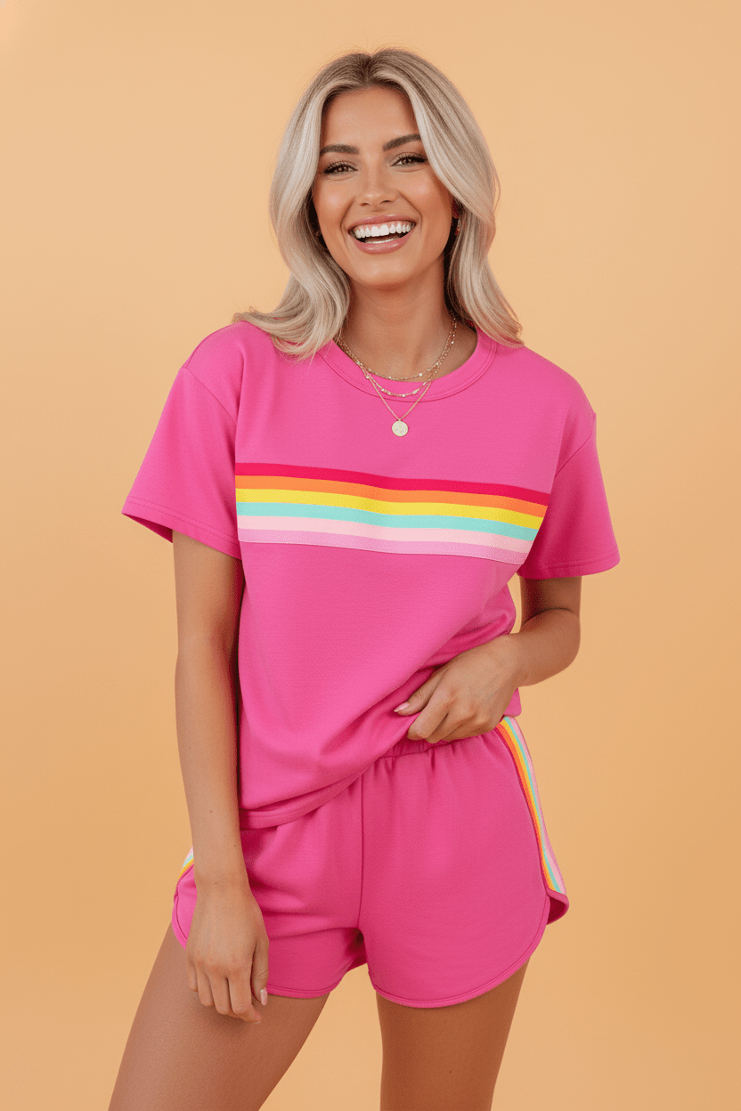 Stripe Short Sleeve Top & Shorts Athleisure Set - Rooted & Reckless Co.