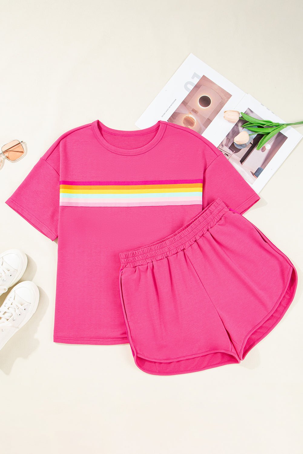 Stripe Short Sleeve Top & Shorts Athleisure Set - Rooted & Reckless Co.