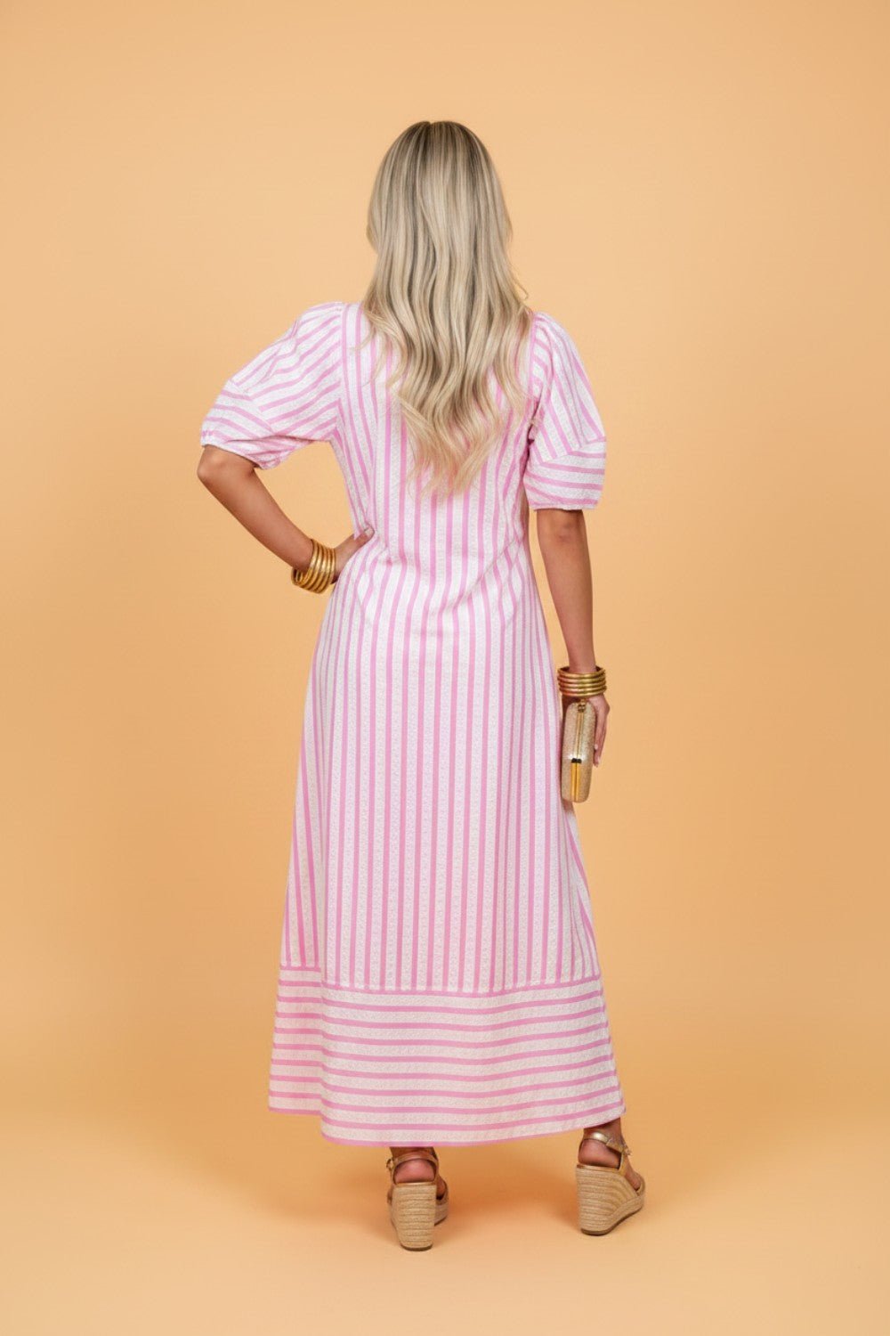Stripe Short Sleeve V-Neck Maxi Dress - Rooted & Reckless Co.