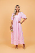 Stripe Short Sleeve V-Neck Maxi Dress - Rooted & Reckless Co.
