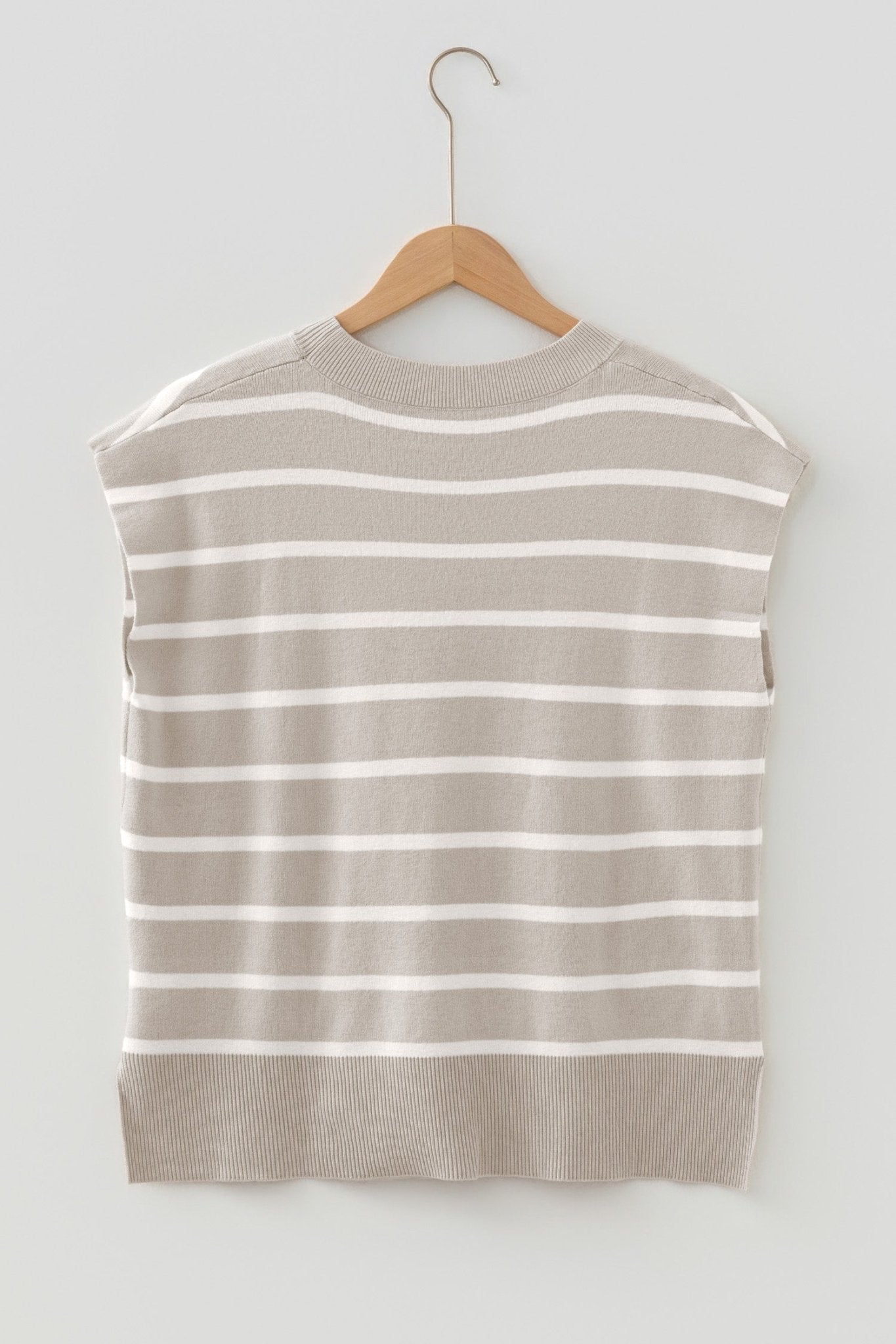 Stripe Side Slit Short Sleeve Sweater Tee - Rooted & Reckless Co.