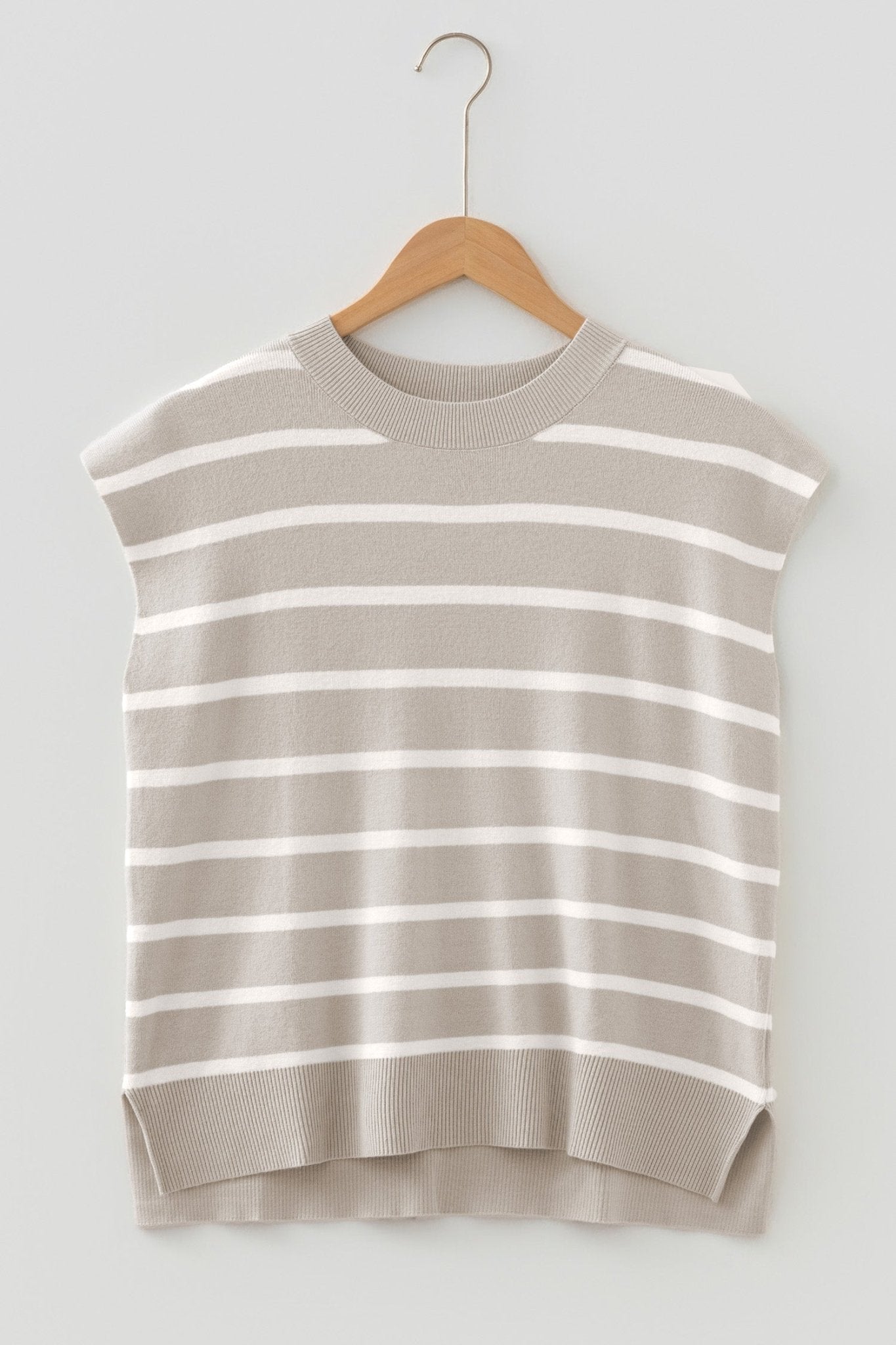 Stripe Side Slit Short Sleeve Sweater Tee - Rooted & Reckless Co.