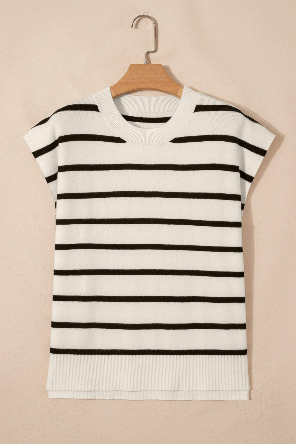 Stripe Side Slit Short Sleeve Sweater Tee - Rooted & Reckless Co.