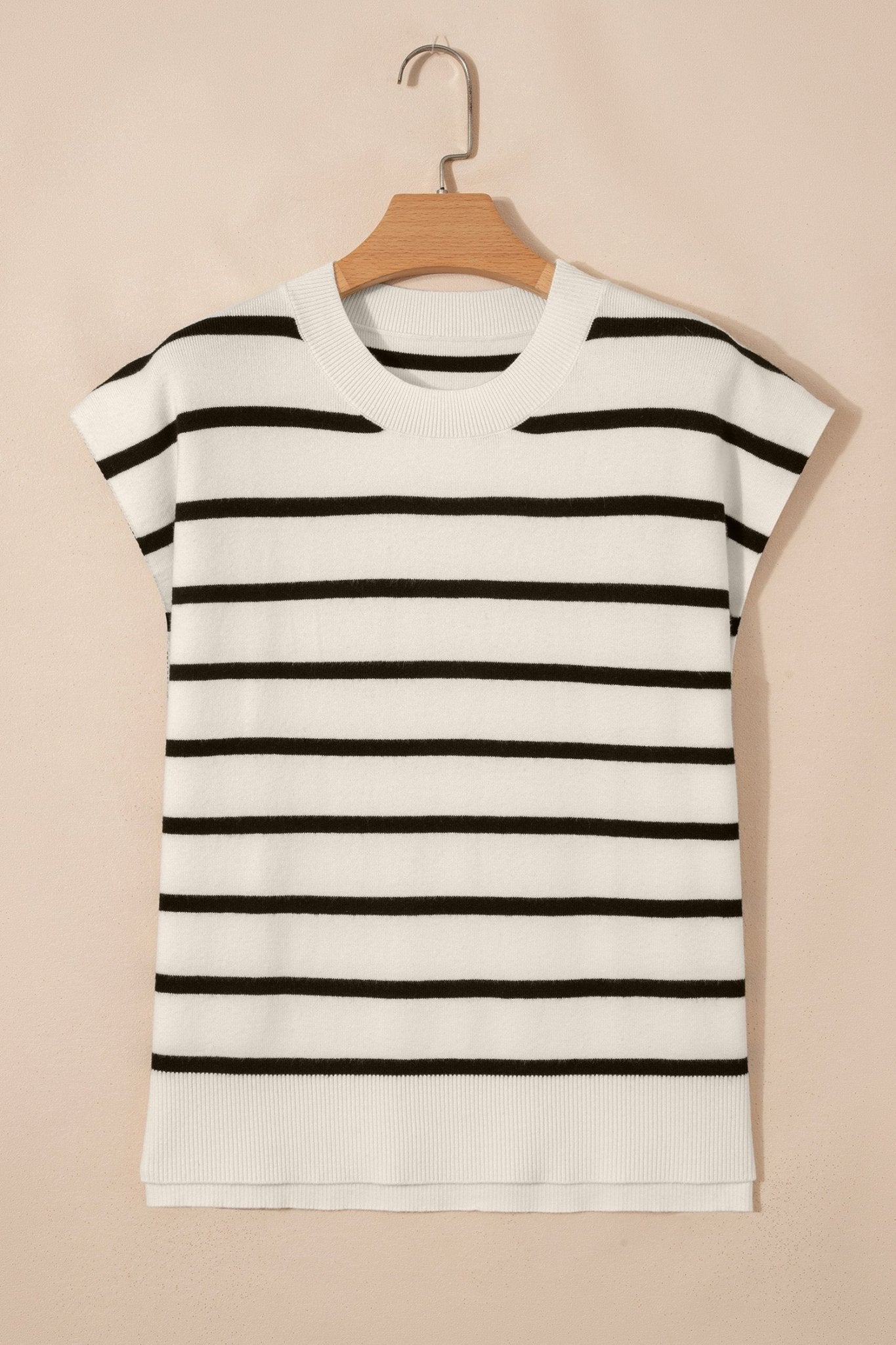 Stripe Side Slit Short Sleeve Sweater Tee - Rooted & Reckless Co.