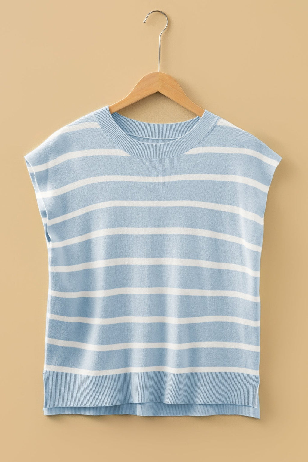 Stripe Side Slit Short Sleeve Sweater Tee - Rooted & Reckless Co.