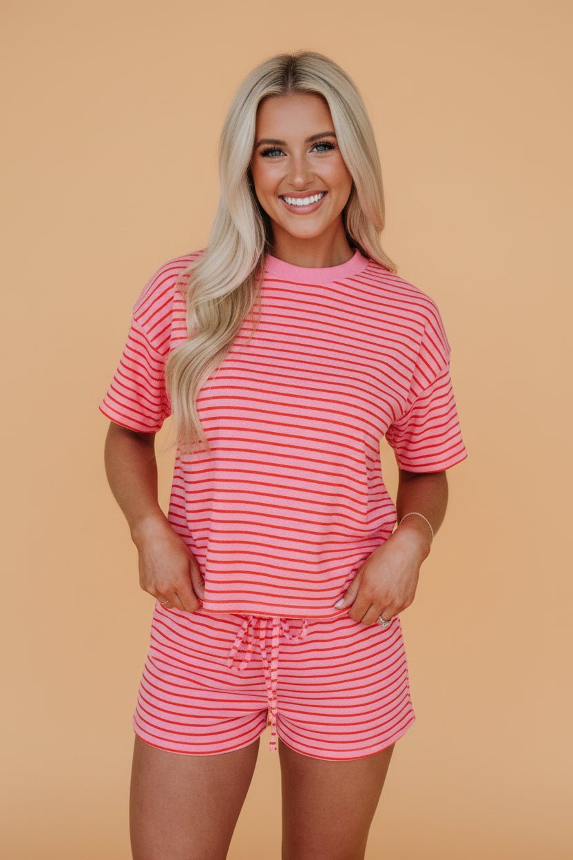 Stripe Side Split Tee & Drawstring Shorts Set - Rooted & Reckless Co.