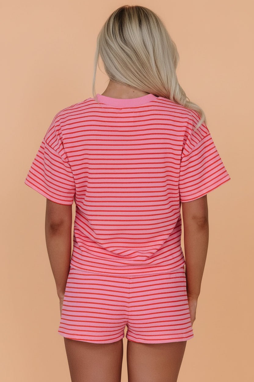 Stripe Side Split Tee & Drawstring Shorts Set - Rooted & Reckless Co.