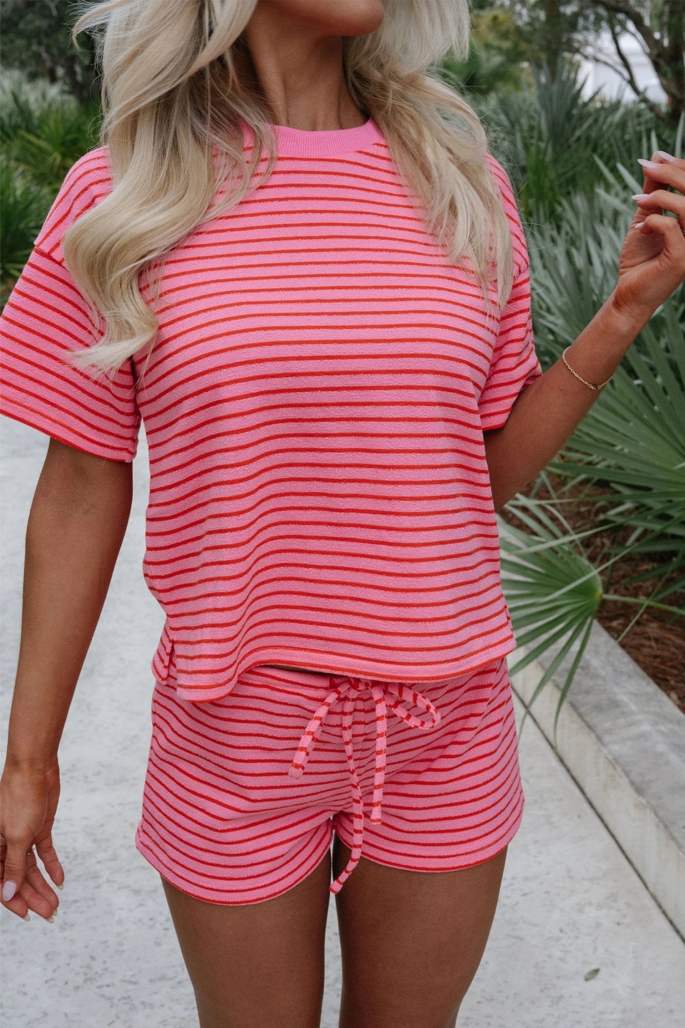Stripe Side Split Tee & Drawstring Shorts Set - Rooted & Reckless Co.