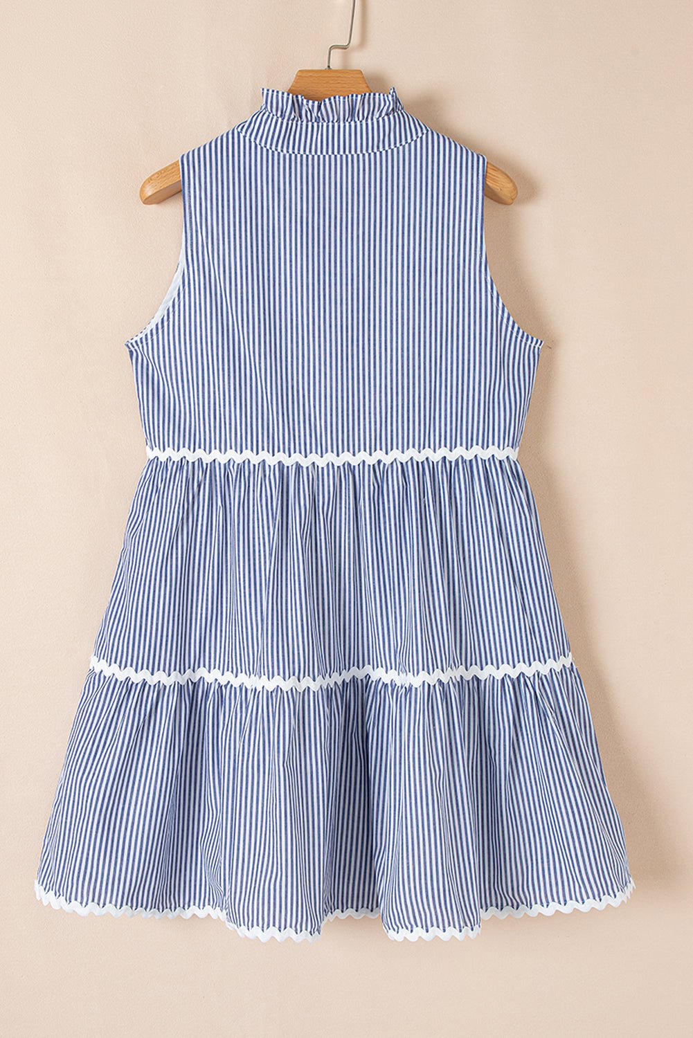 Stripe Sleeveless Contrast Ricrac Trim Mini Dress - Rooted & Reckless Co.