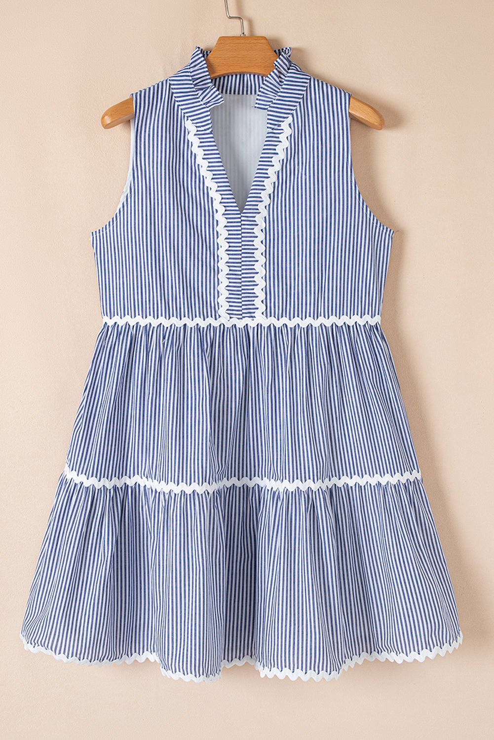 Stripe Sleeveless Contrast Ricrac Trim Mini Dress - Rooted & Reckless Co.
