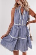 Stripe Sleeveless Contrast Ricrac Trim Mini Dress - Rooted & Reckless Co.