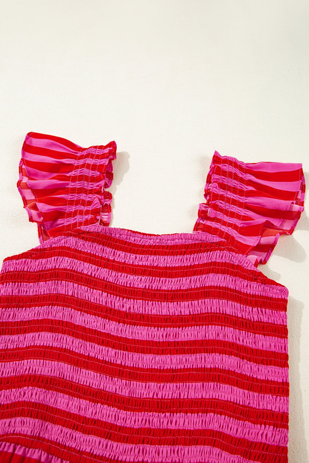 Stripe Smocked Bodice Flutter Sleeve Tiered Maxi Dress - Rooted & Reckless Co.