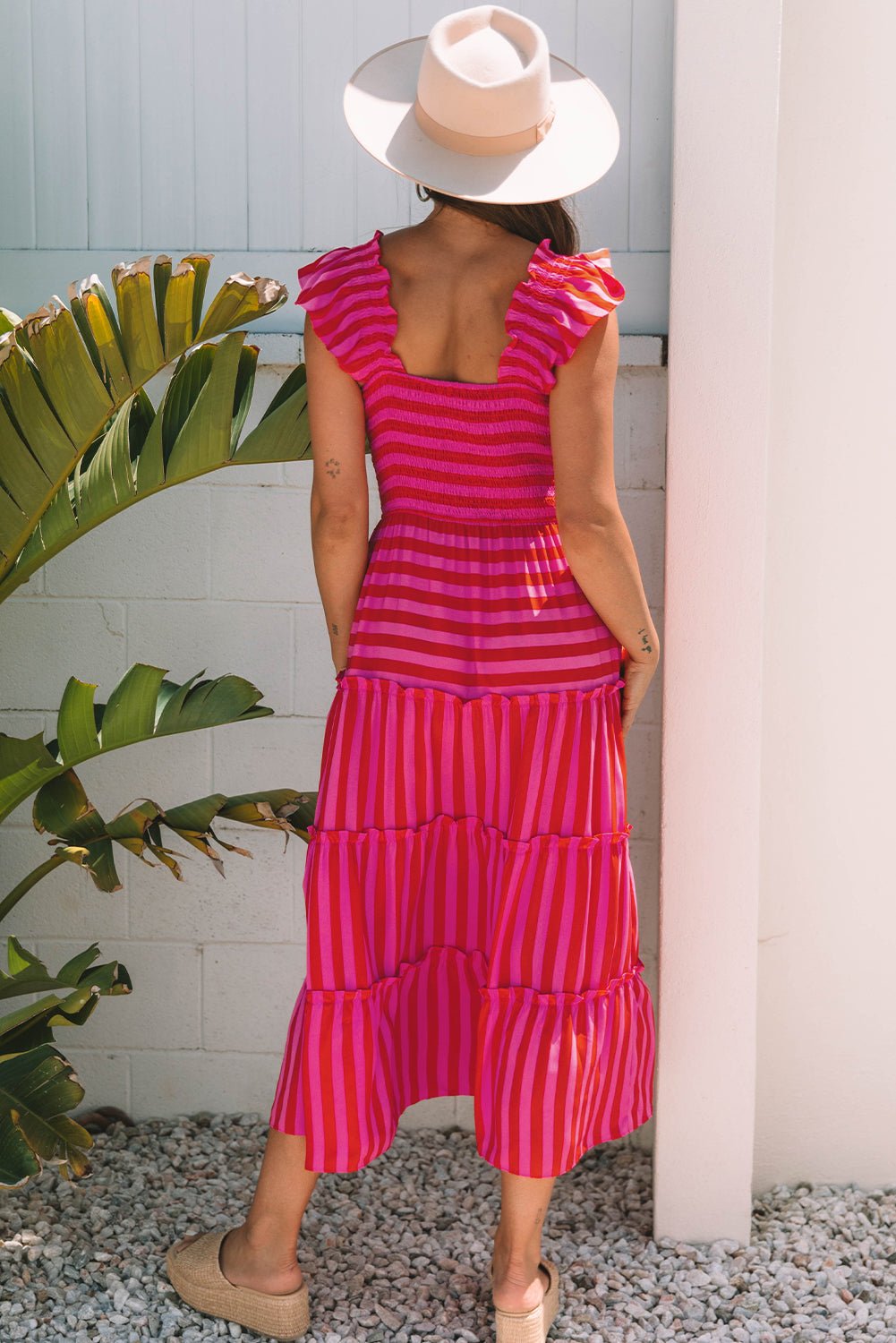 Stripe Smocked Bodice Flutter Sleeve Tiered Maxi Dress - Rooted & Reckless Co.