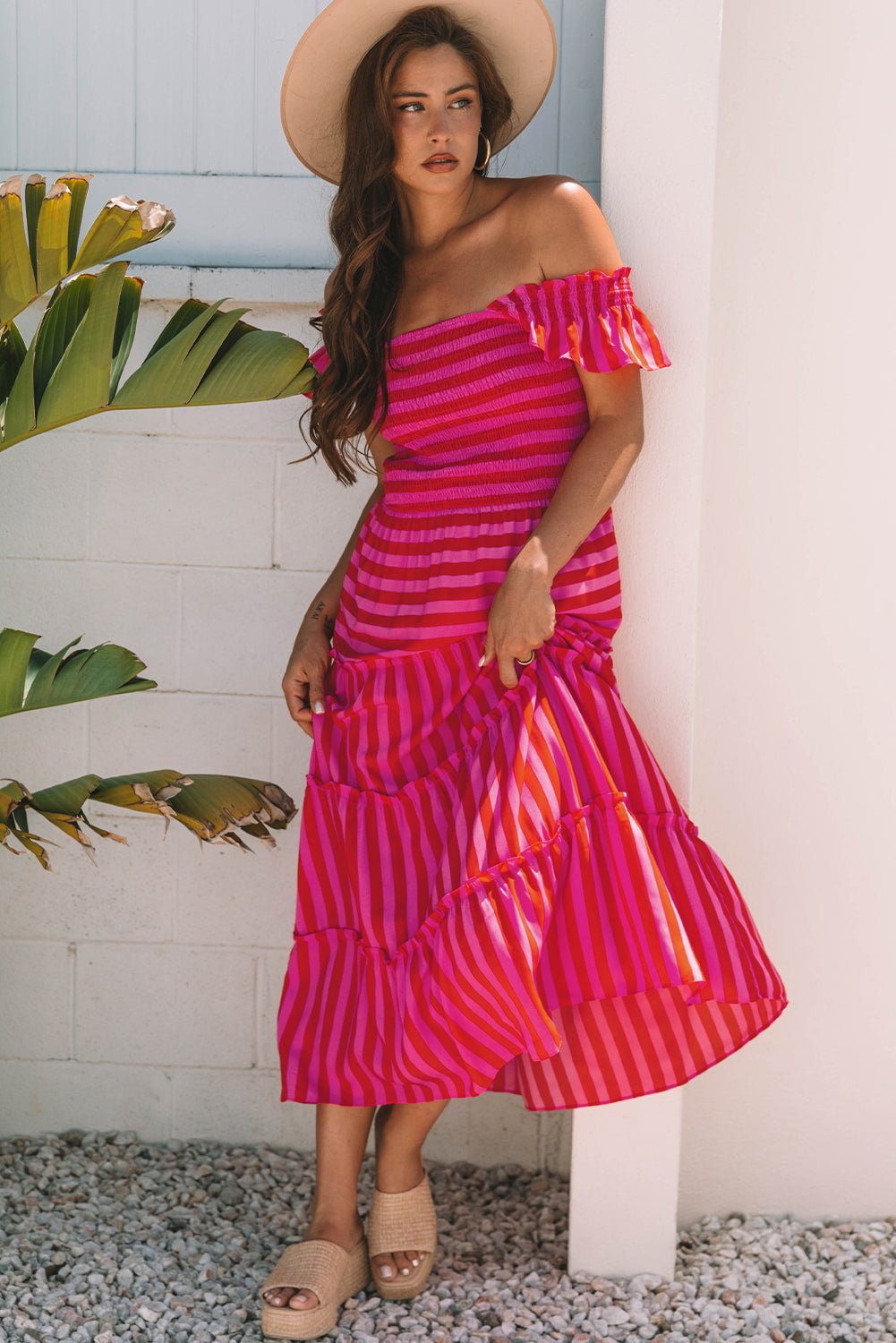 Stripe Smocked Bodice Flutter Sleeve Tiered Maxi Dress - Rooted & Reckless Co.