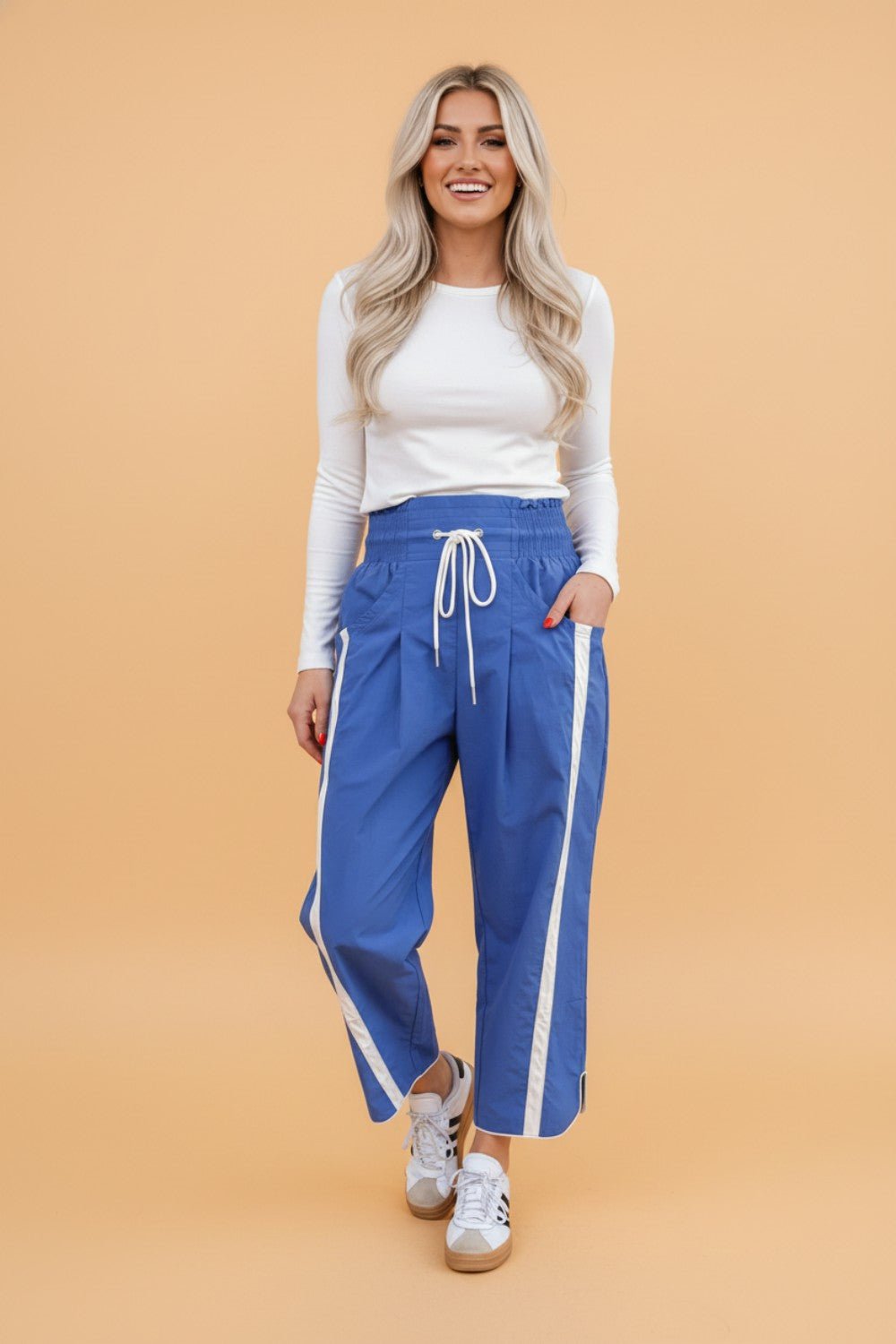 Stripe Smocked Waist Drawstring Cropped Pants - Rooted & Reckless Co.